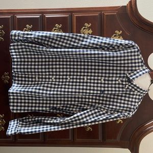 Brooks Brothers Red Fleece L/S Button down shirt. Navy blue gingham.